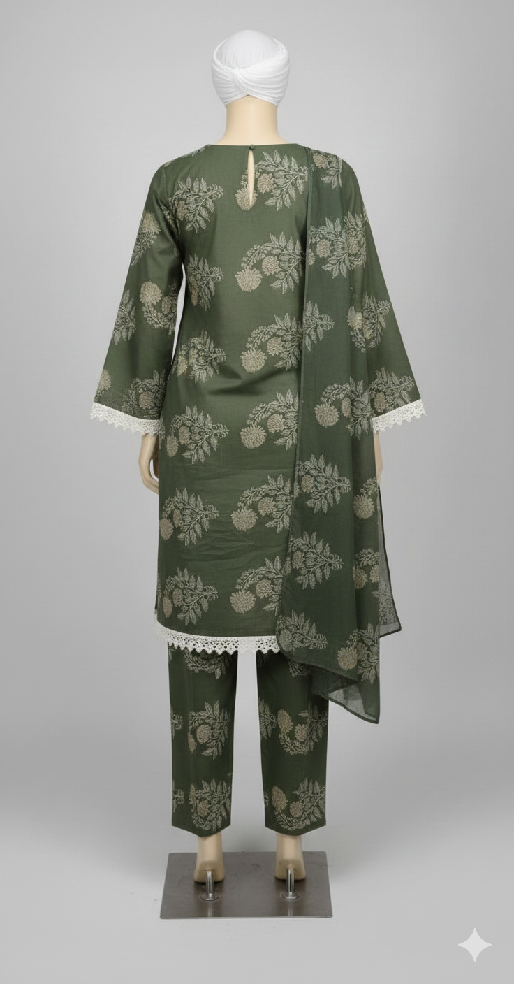 Enchanted Forest Print 3-Piece Lawn Suit.