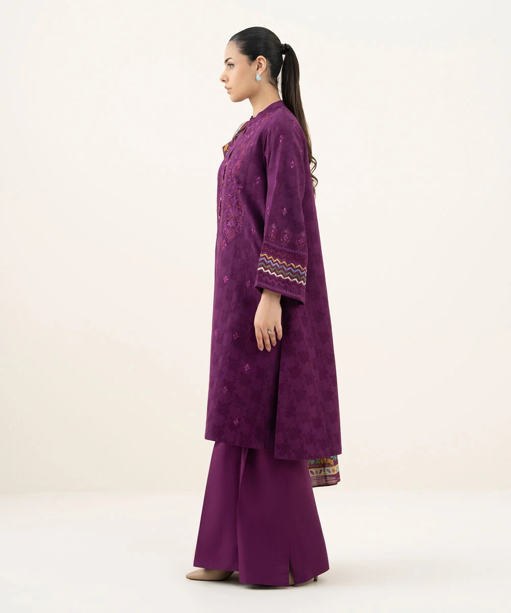 3 Piece - Embroidered Cotton Jacquard Suit