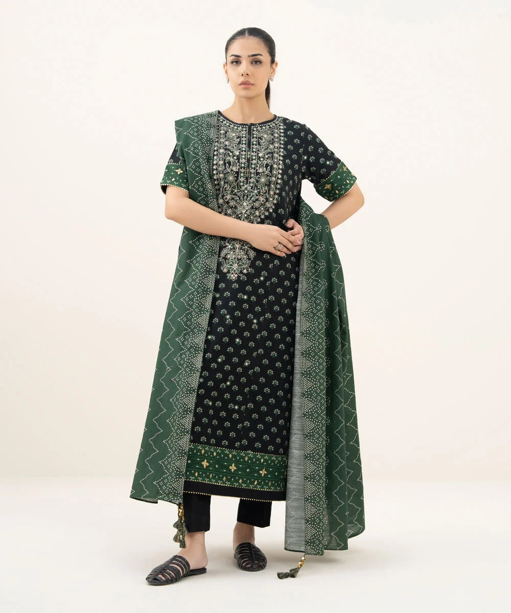 3 Piece - Embroidered Khaddar Suit
