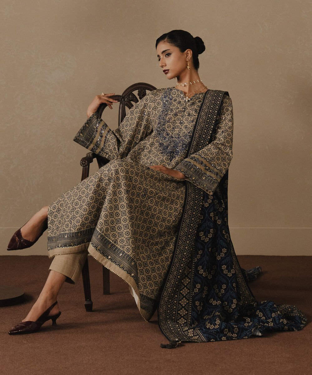 3 Piece - Embroidered Khaddar Suit