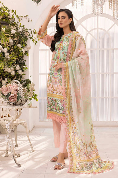 3 Piece Unstitched Printed Lawn Suit Schiffli Lace with Printed Lawn Dupatta