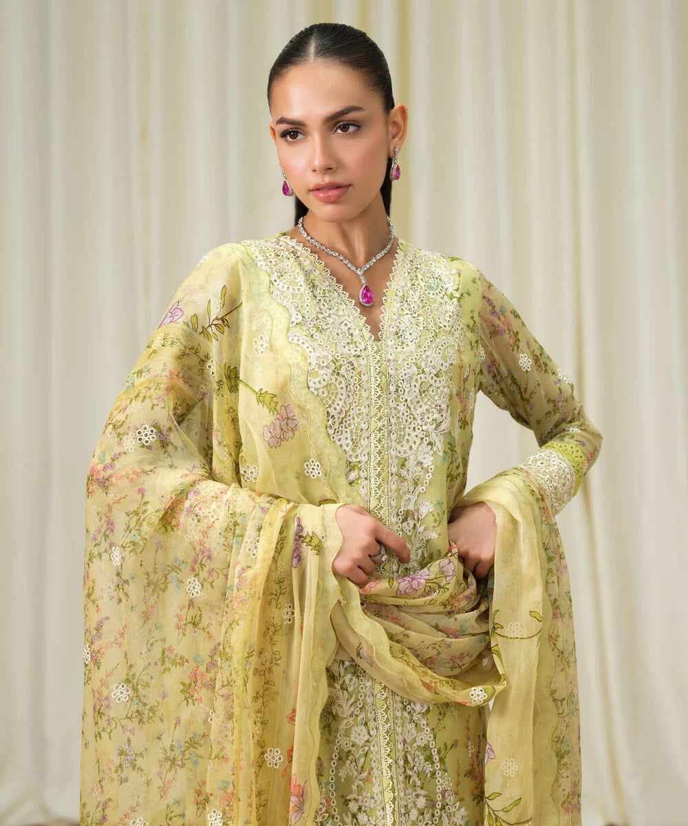 3 Piece - Embroidered Chiffon Suit