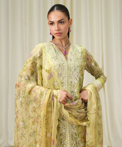 3 Piece - Embroidered Chiffon Suit