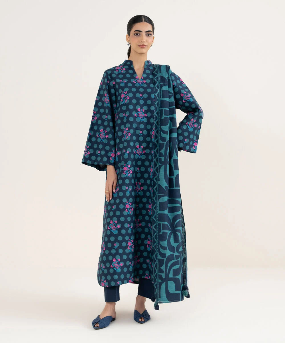 3 Piece - Printed Khaddar Suit