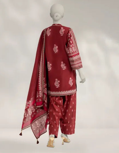 MAROON CAMBRIC PRINTED UNSTITCHED 3PC