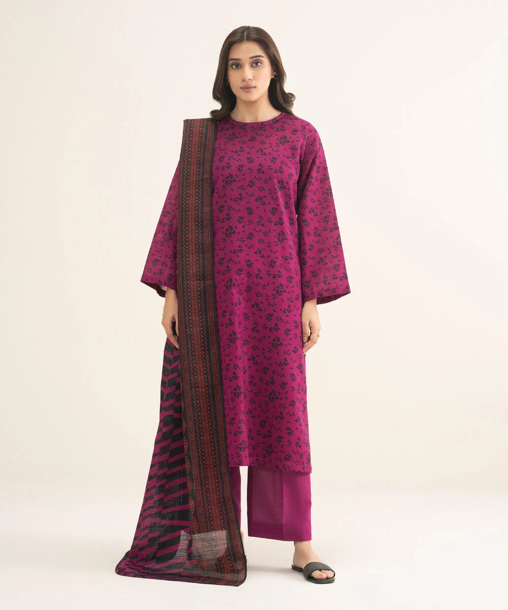 3 Piece - Printed Khaddar Suit