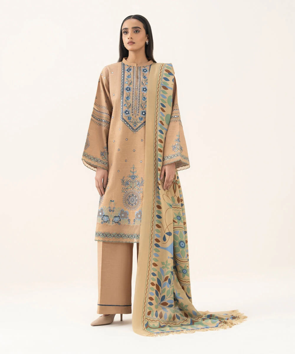 3 Piece - Embroidered Khaddar Suit