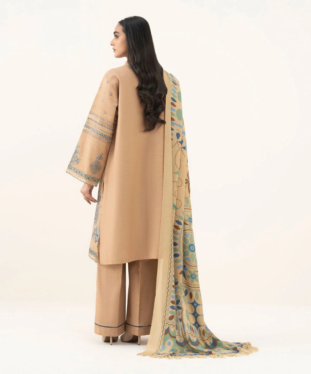 3 Piece - Embroidered Khaddar Suit