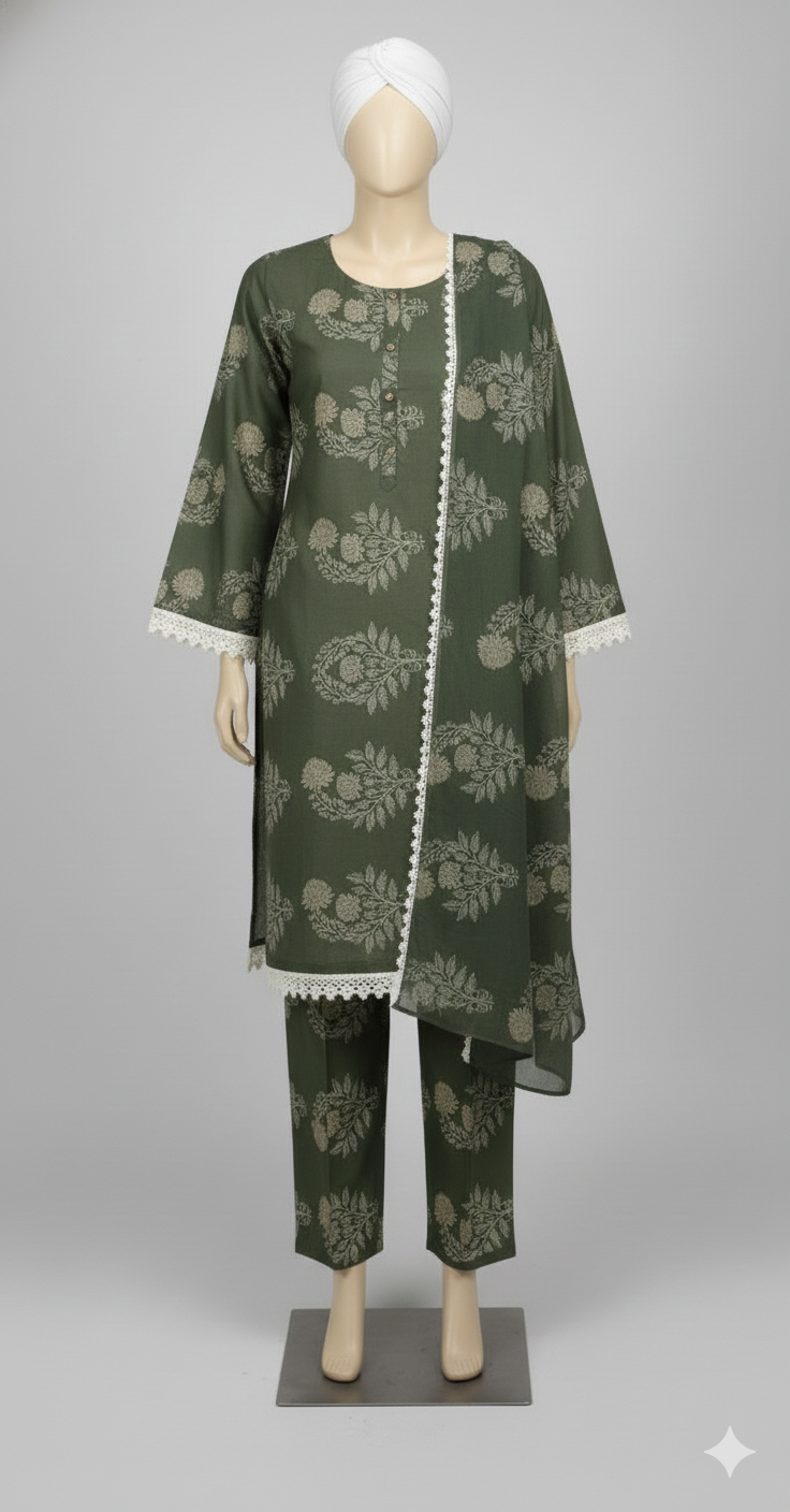 Enchanted Forest Print 3-Piece Lawn Suit.