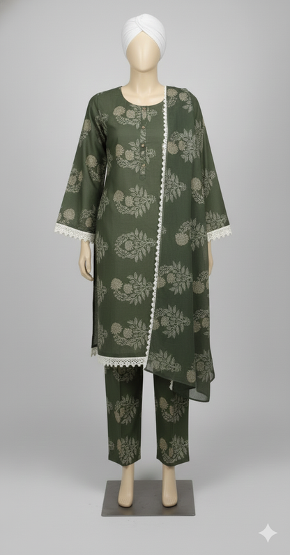 Enchanted Forest Print 3-Piece Lawn Suit.