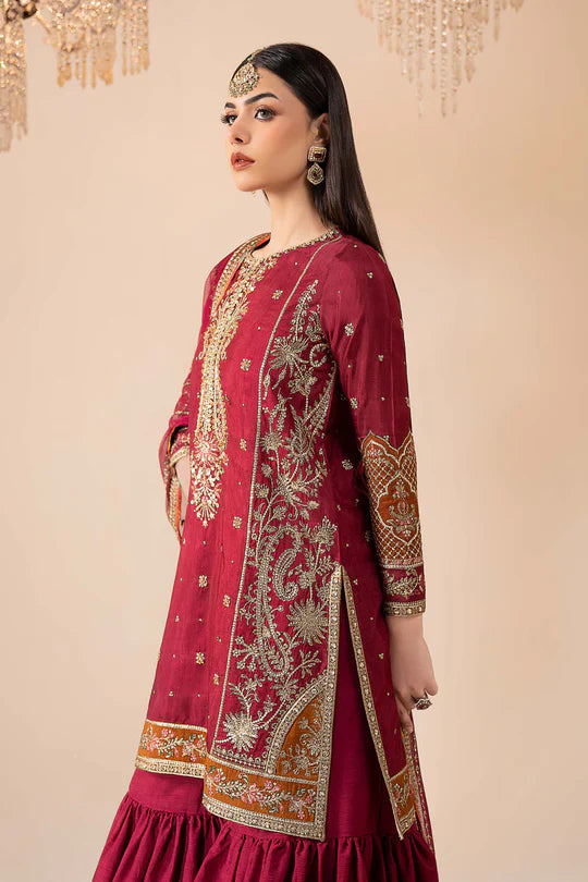 3 Piece Embroidered Raw Silk Suit
