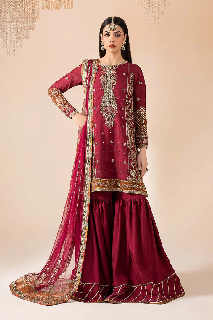 3 Piece Embroidered Raw Silk Suit