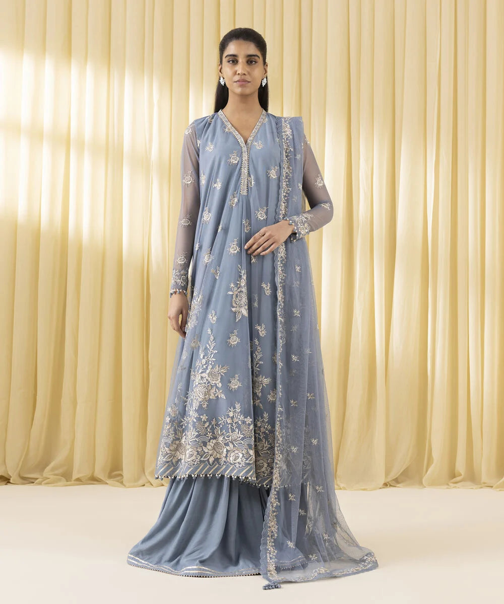 3 Piece - Embroidered Net Suit.