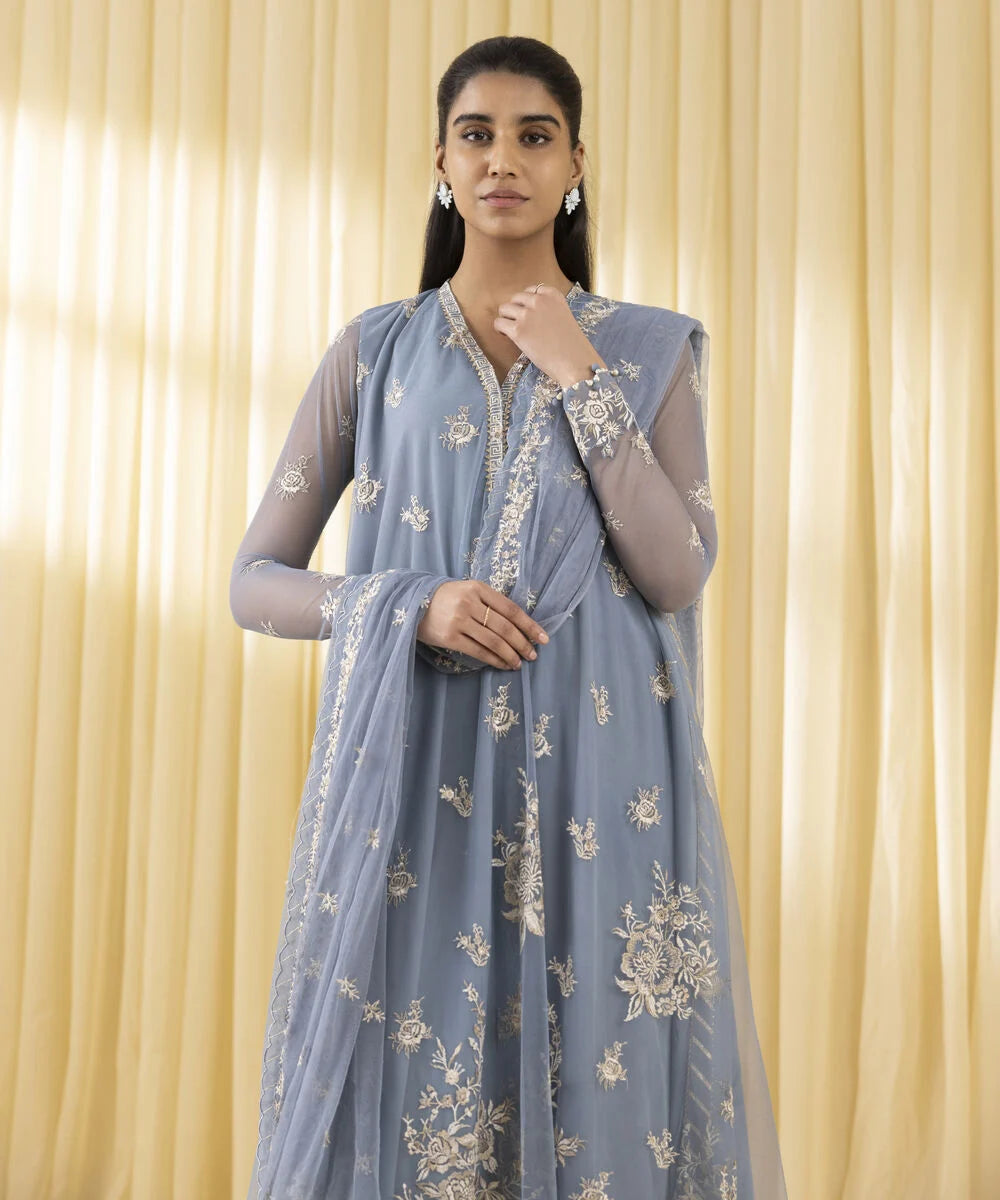 3 Piece - Embroidered Net Suit.