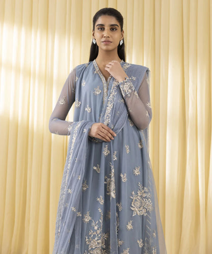 3 Piece - Embroidered Net Suit.