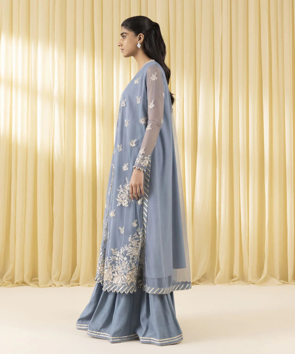 3 Piece - Embroidered Net Suit.