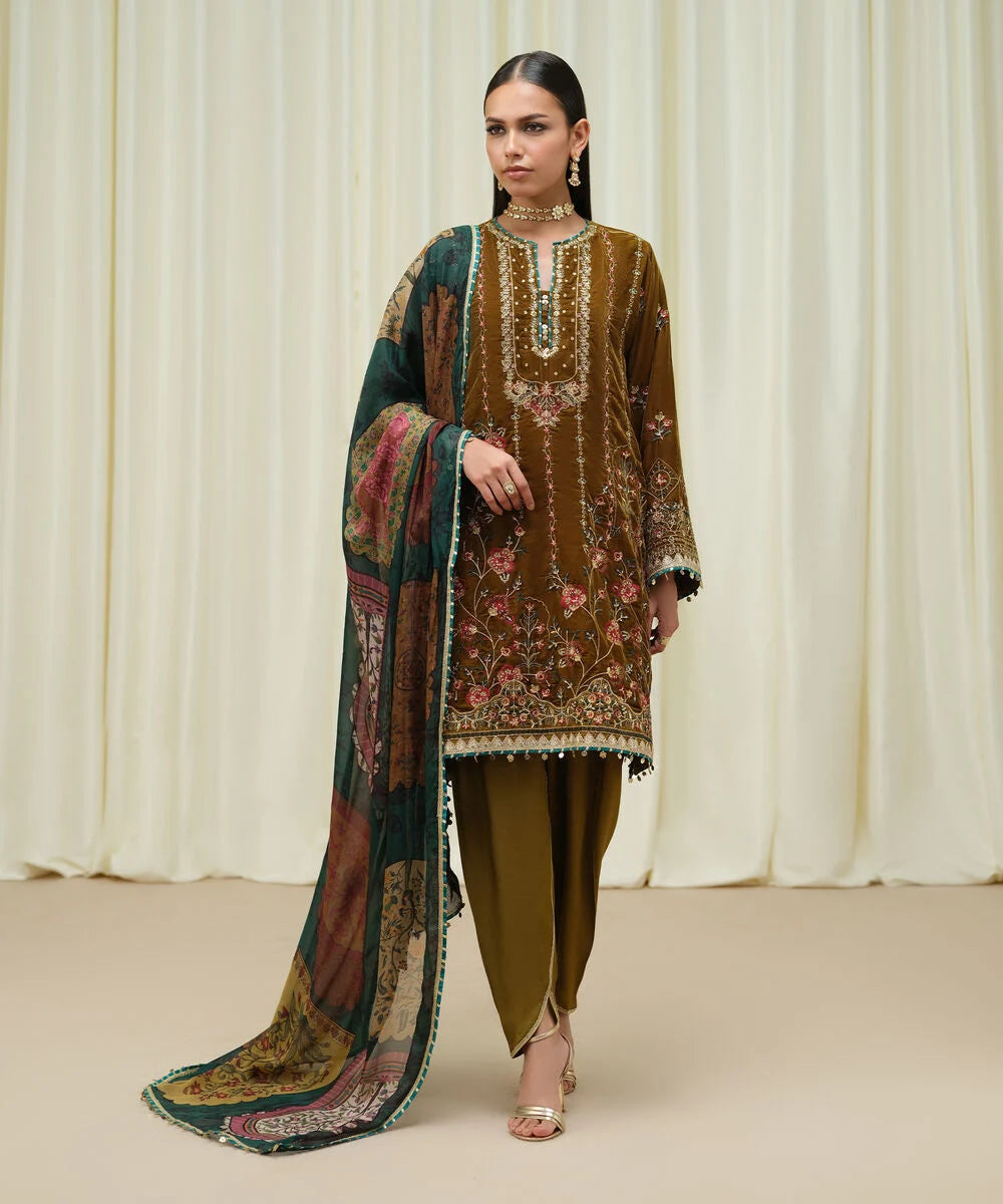 3 Piece - Embroidered Velvet Suits