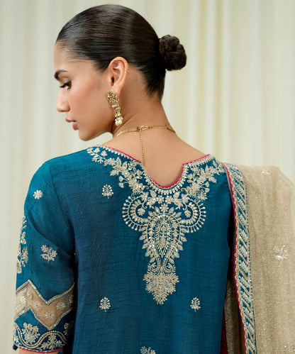 3 Piece - Embroidered Raw Silk Suit