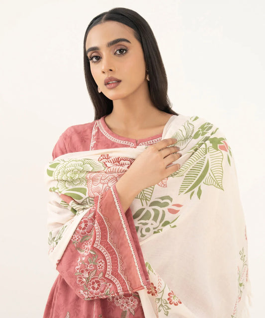 3 Piece - Embroidered Cotton Jacquard Suit