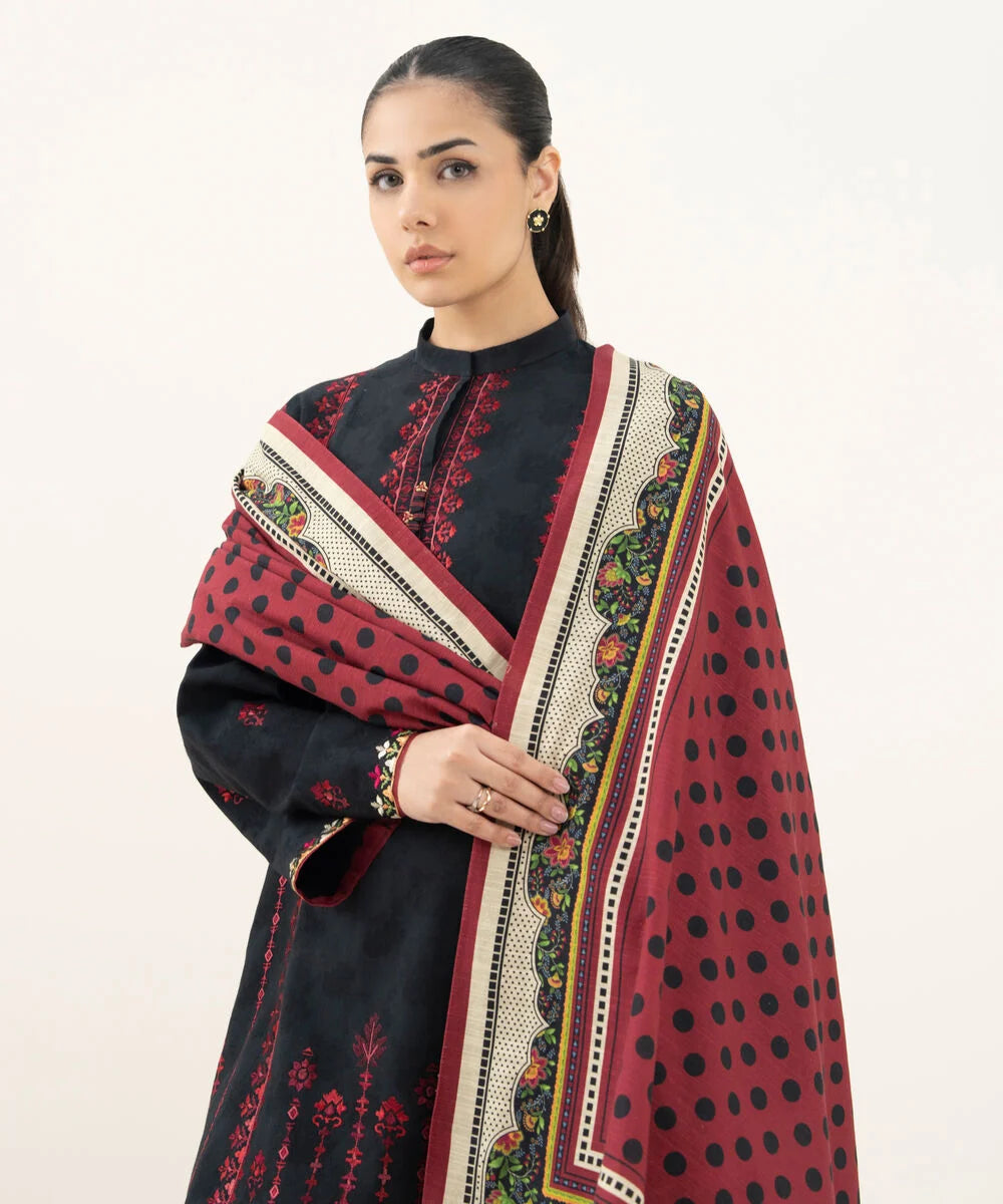 3 Piece - Embroidered Cotton Jacquard Suit