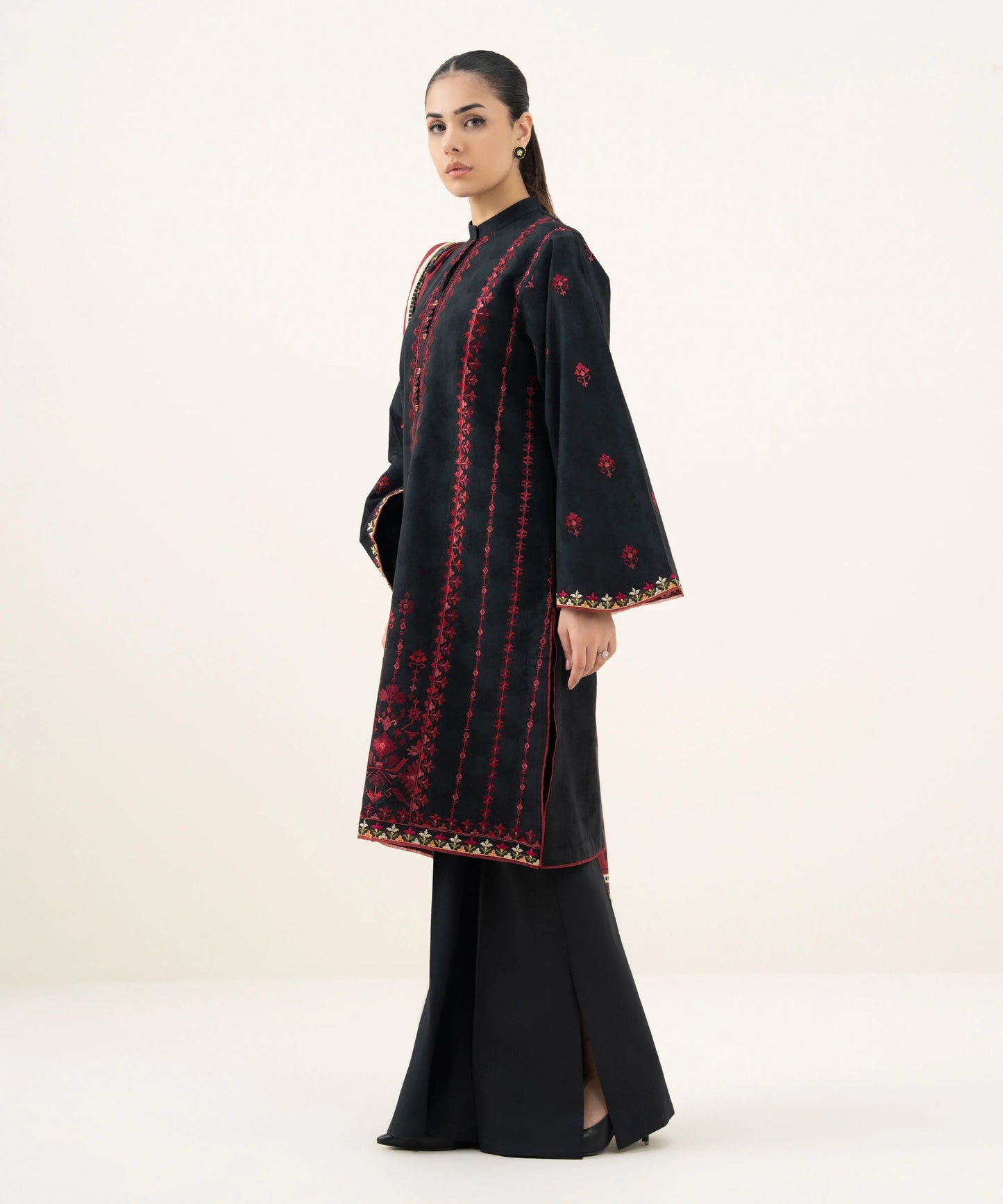 3 Piece - Embroidered Cotton Jacquard Suit