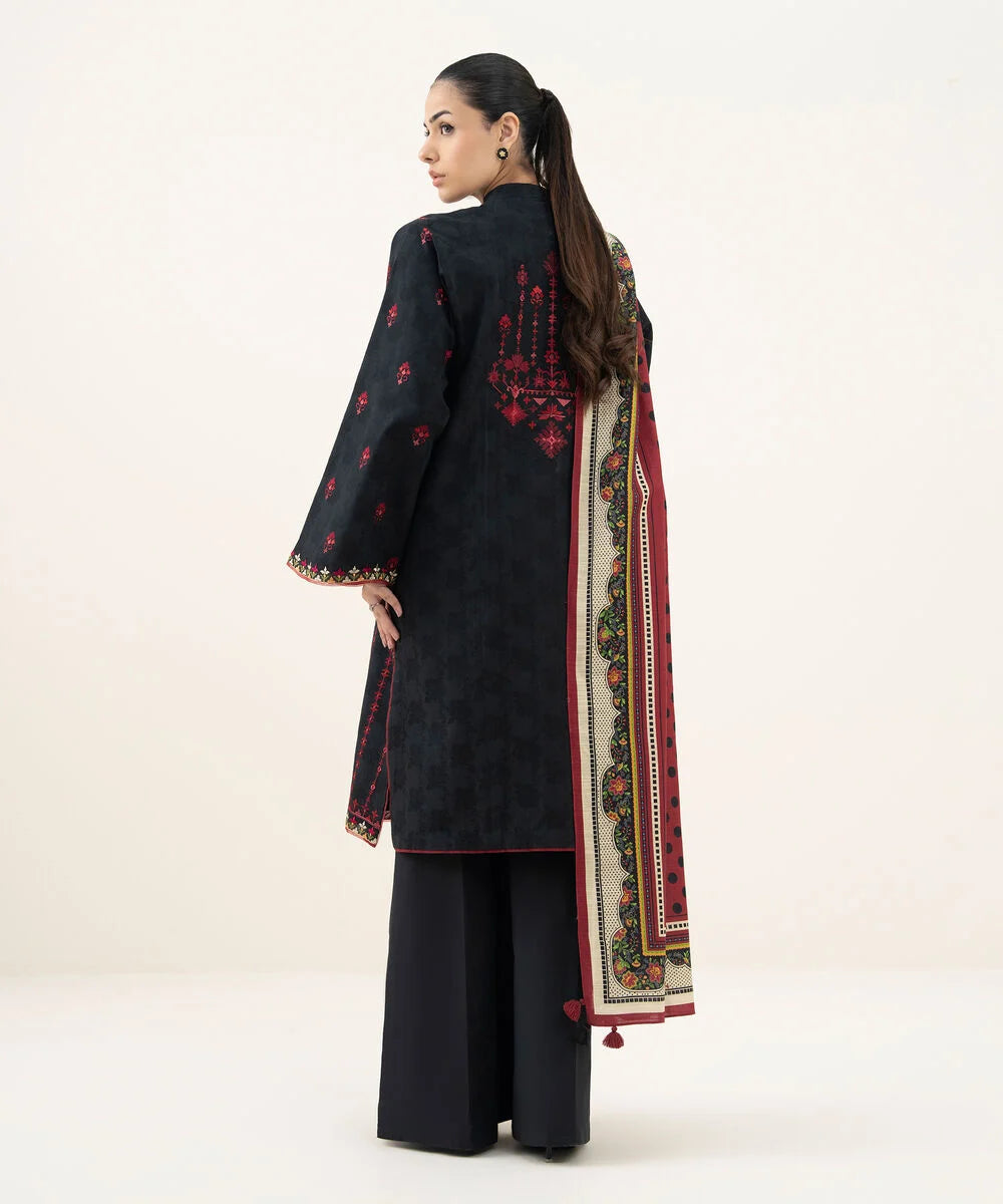 3 Piece - Embroidered Cotton Jacquard Suit