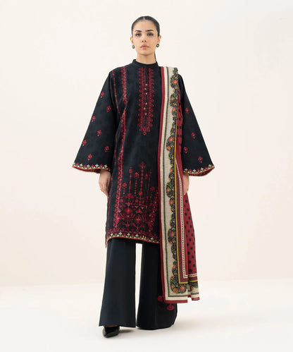 3 Piece - Embroidered Cotton Jacquard Suit