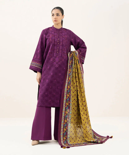 3 Piece - Embroidered Cotton Jacquard Suit