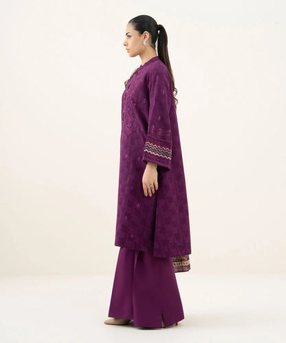 3 Piece - Embroidered Cotton Jacquard Suit