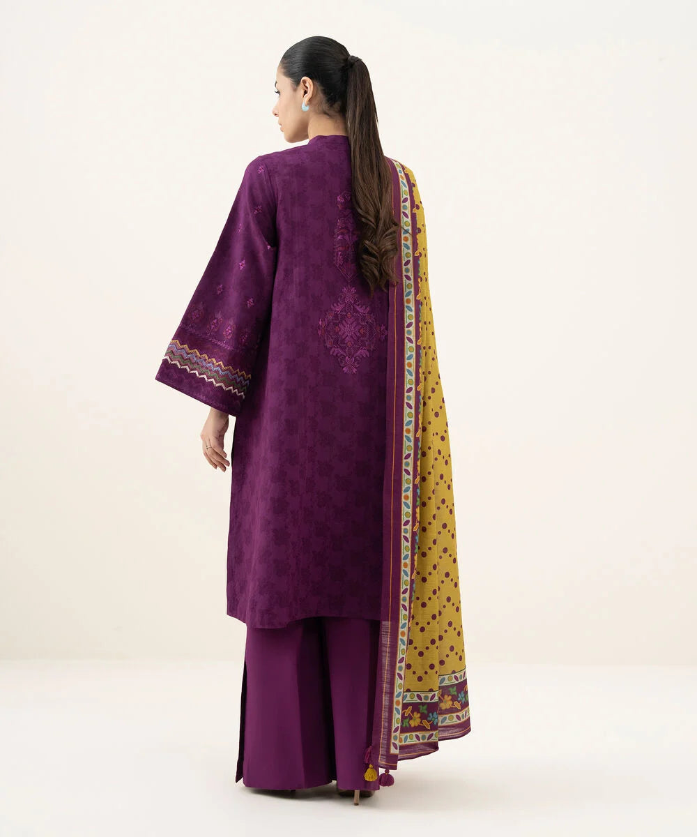 3 Piece - Embroidered Cotton Jacquard Suit