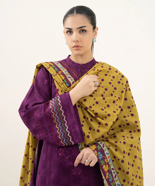 3 Piece - Embroidered Cotton Jacquard Suit