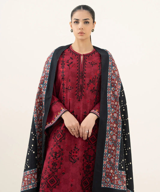 3 Piece - Embroidered Cotton Jacquard Suit
