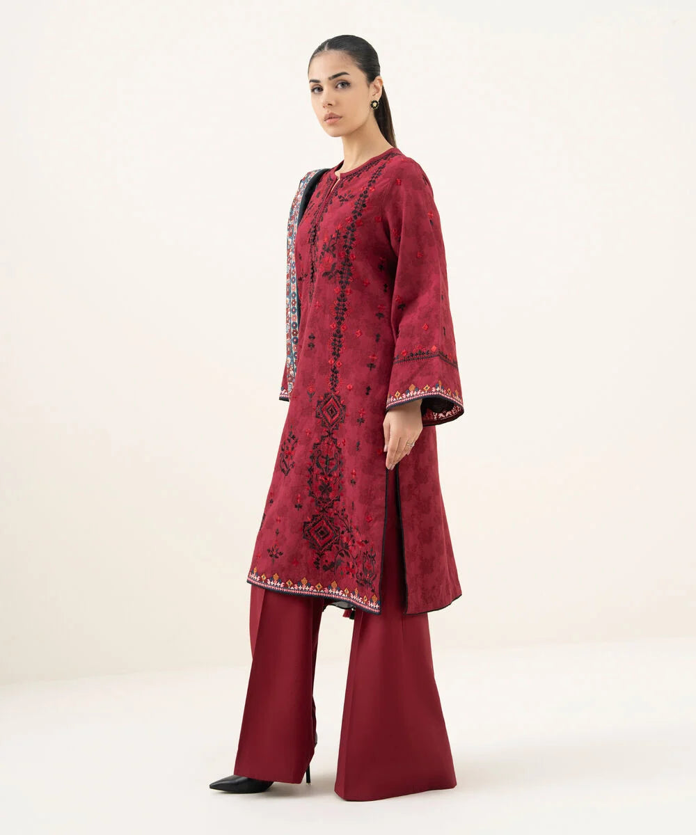 3 Piece - Embroidered Cotton Jacquard Suit