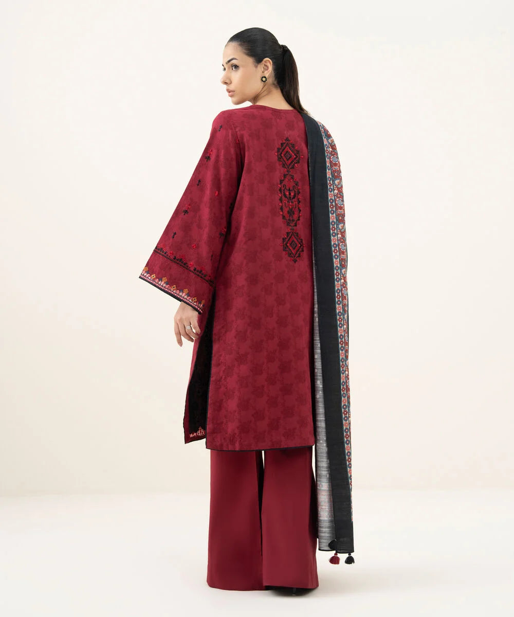 3 Piece - Embroidered Cotton Jacquard Suit