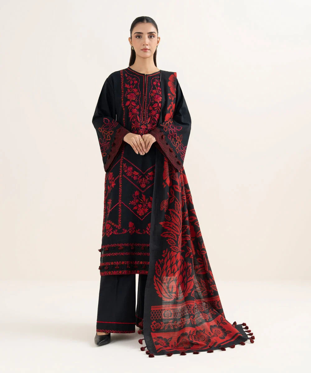 3 Piece - Embroidered Dobby Suit