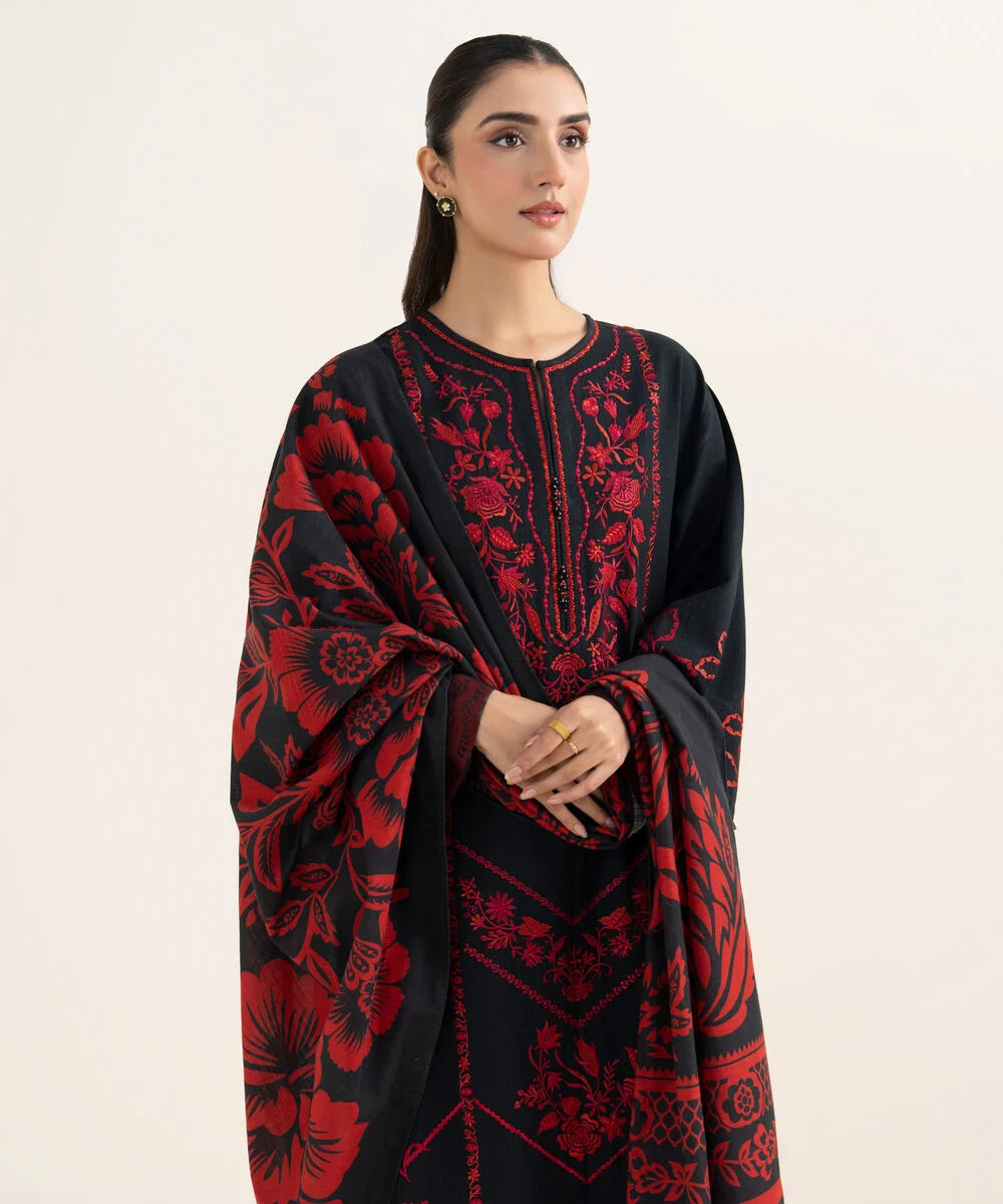 3 Piece - Embroidered Dobby Suit