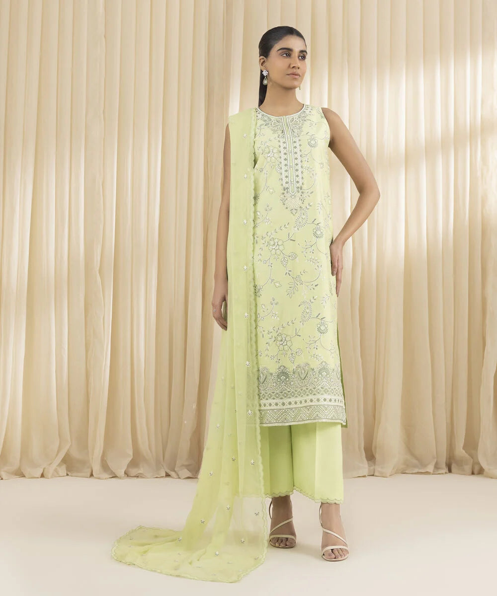 3 Piece - Embroidered Net Suit.