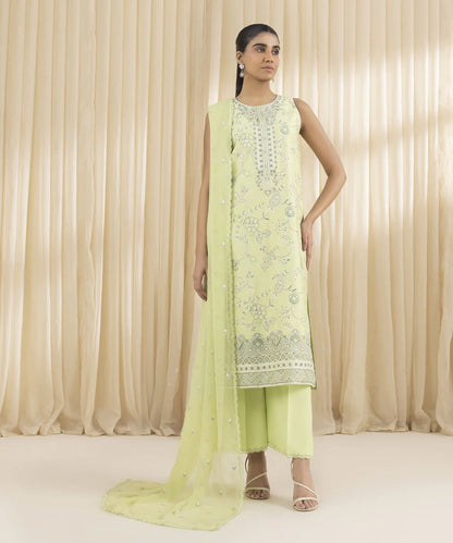 3 Piece - Embroidered Net Suit.