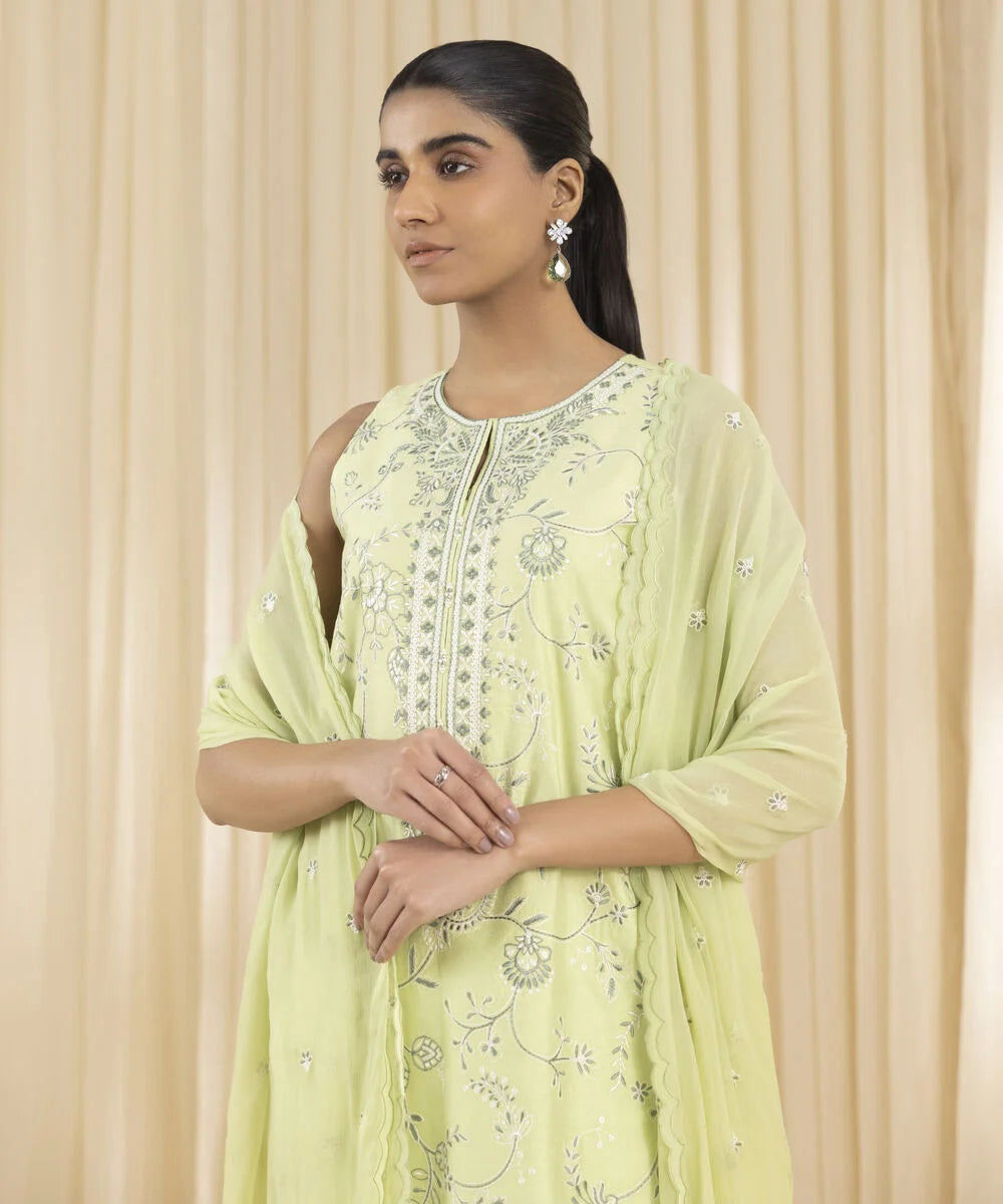 3 Piece - Embroidered Net Suit.