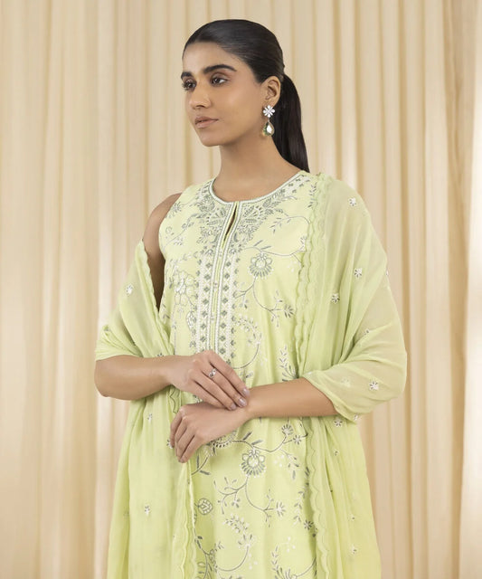 3 Piece - Embroidered Net Suit.