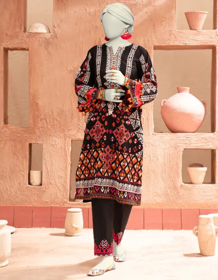 BLACK CAMBRIC EMBROIDERED UNSTITCHED 2PC