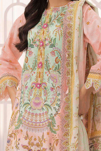 3 Piece Unstitched Printed Lawn Suit Schiffli Lace with Printed Lawn Dupatta